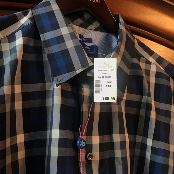 Mens EGARA Shirt from Men’s Wearhouse Blue Silver checkered size XXL - Picture 5 of 13